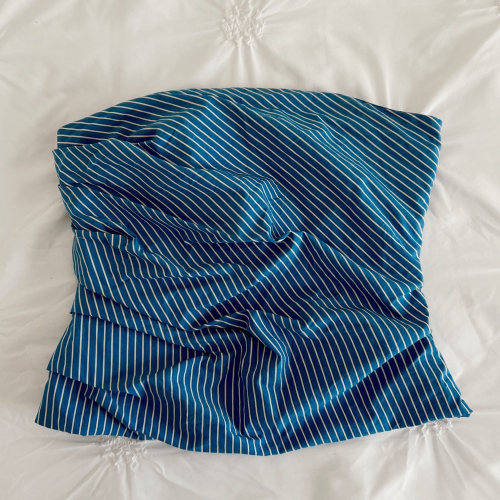 Zara blue striped strapless top